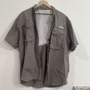 Men's PFG Colombia Fishing Jacket Button Up Light Grey Size Large